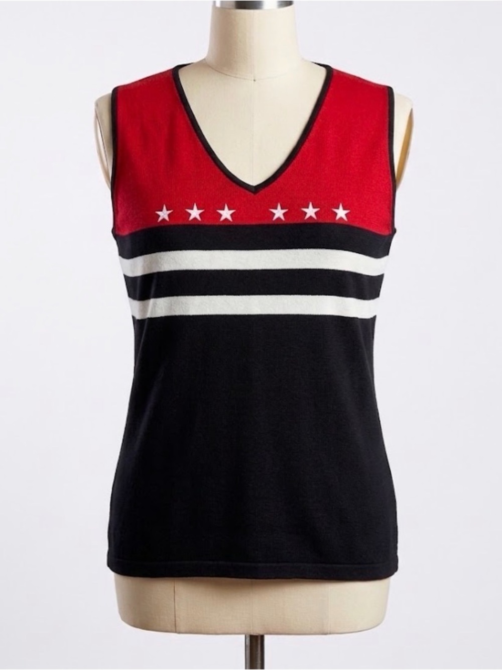 Vtg White Stag Patriotic Sweater Vest XL Knit Tank Top Americana Stars July 4
